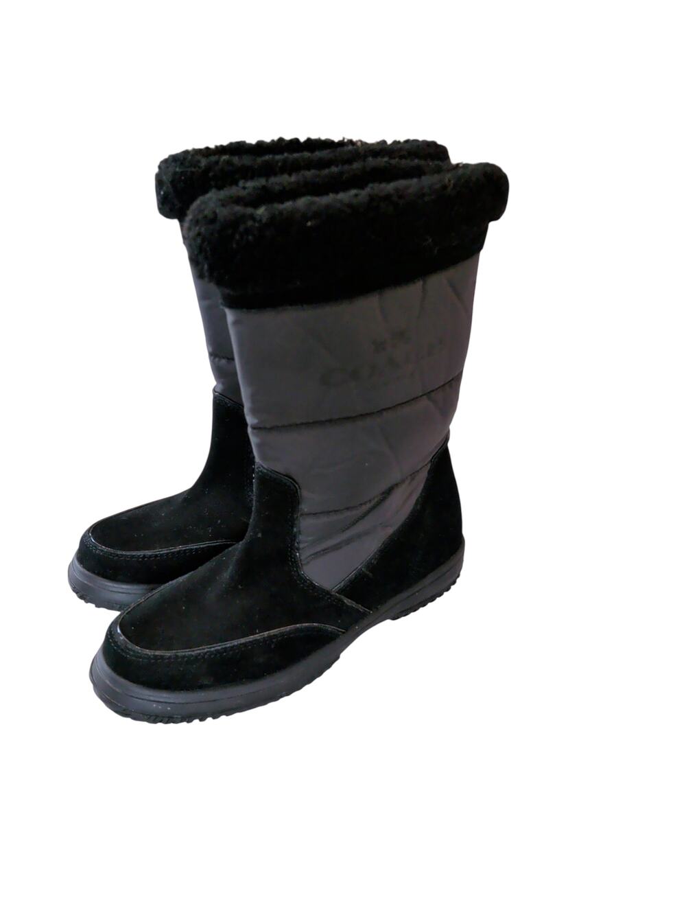 NWT Coach Women's Sz 6 (36) Sherman Black Faux Shearling Suede Winter Snow Boots
